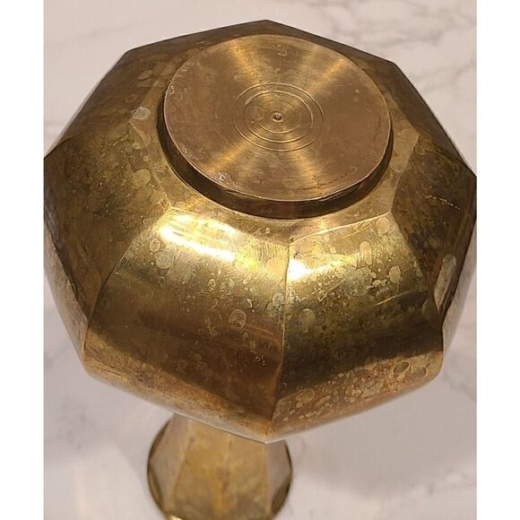 Solid Brass Vintage 8.25"x 4.5" Octagon Shape Bud Vase Boho Style Patina EUC - Picture 7 of 10